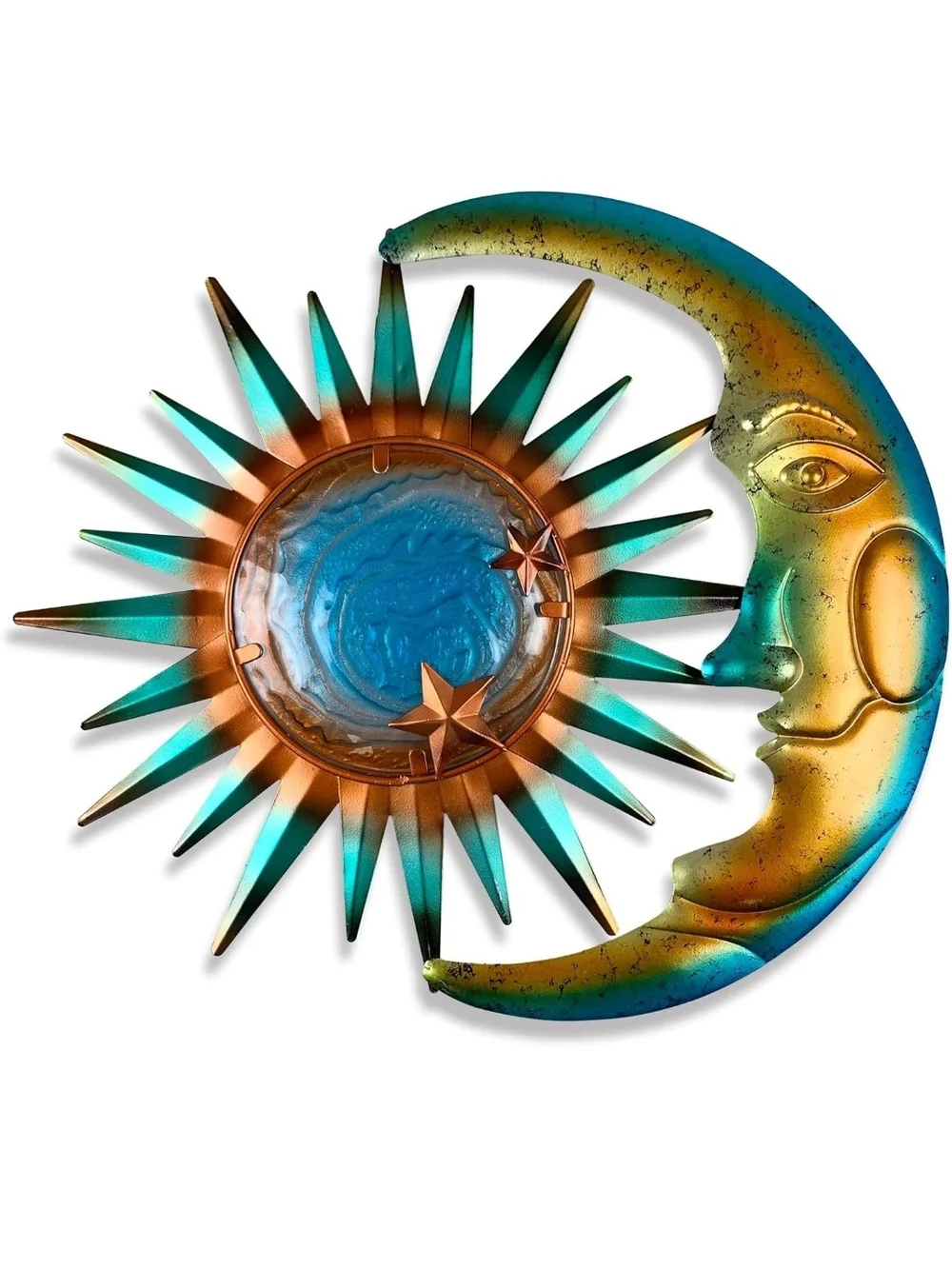 Sun and Moon Metal Wall Art - Turquoise and Copper Home Decor